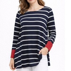 Mon Ami USA Navy Size M White Stripe Long Sleeve Tunic Top Womens Lq